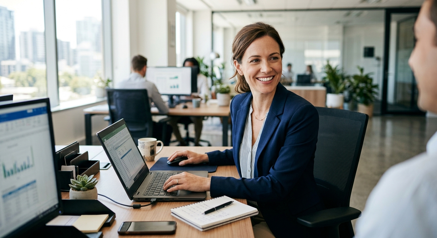 Assistante administrative g&eacute;rant des dossiers avec le sourire